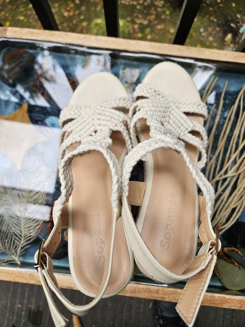 Womens Cream Braided Espadrille Wedge Sandals - Neutral